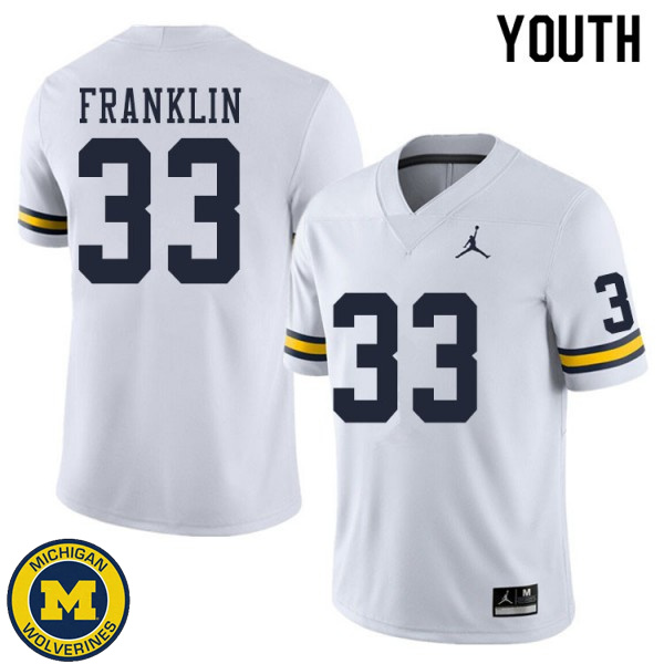 Youth Michigan Wolverines #33 Leon Franklin White Alumni Jersey